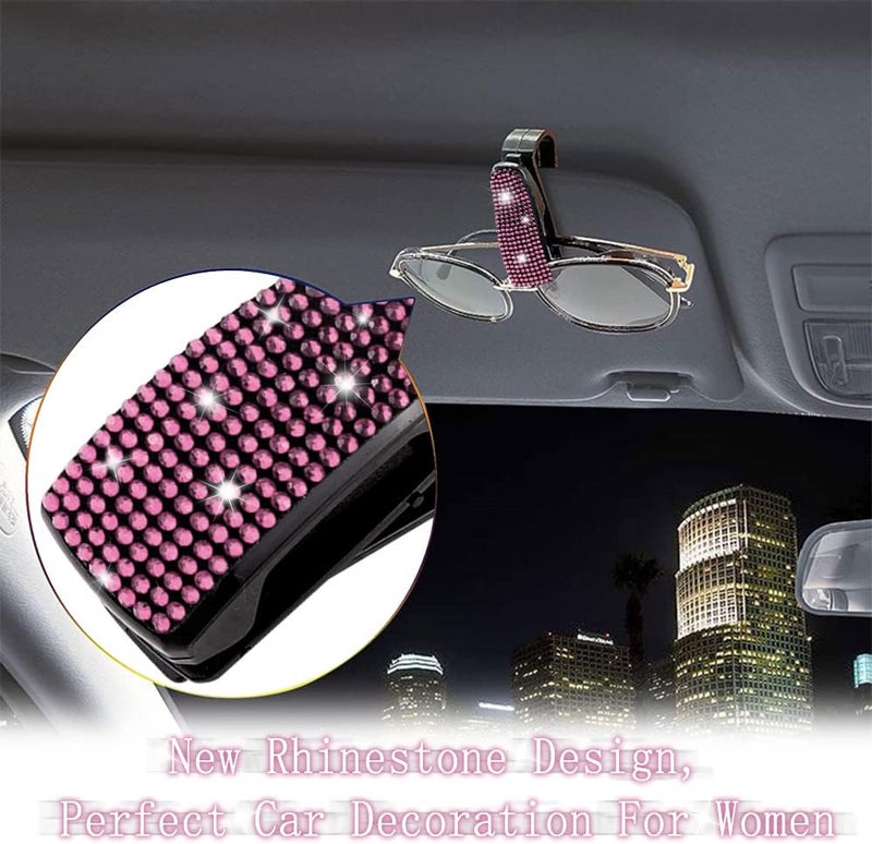 Turcee Set of 2 Bling Rhinestone Car Sun Visor Glasses Holders with Anti-Scratch Sponge,Car Decoration for Women Girls,Ticket Card Clip Visor Organizer,Universal Rhinestone Auto Accessories (Pink) - Image 3